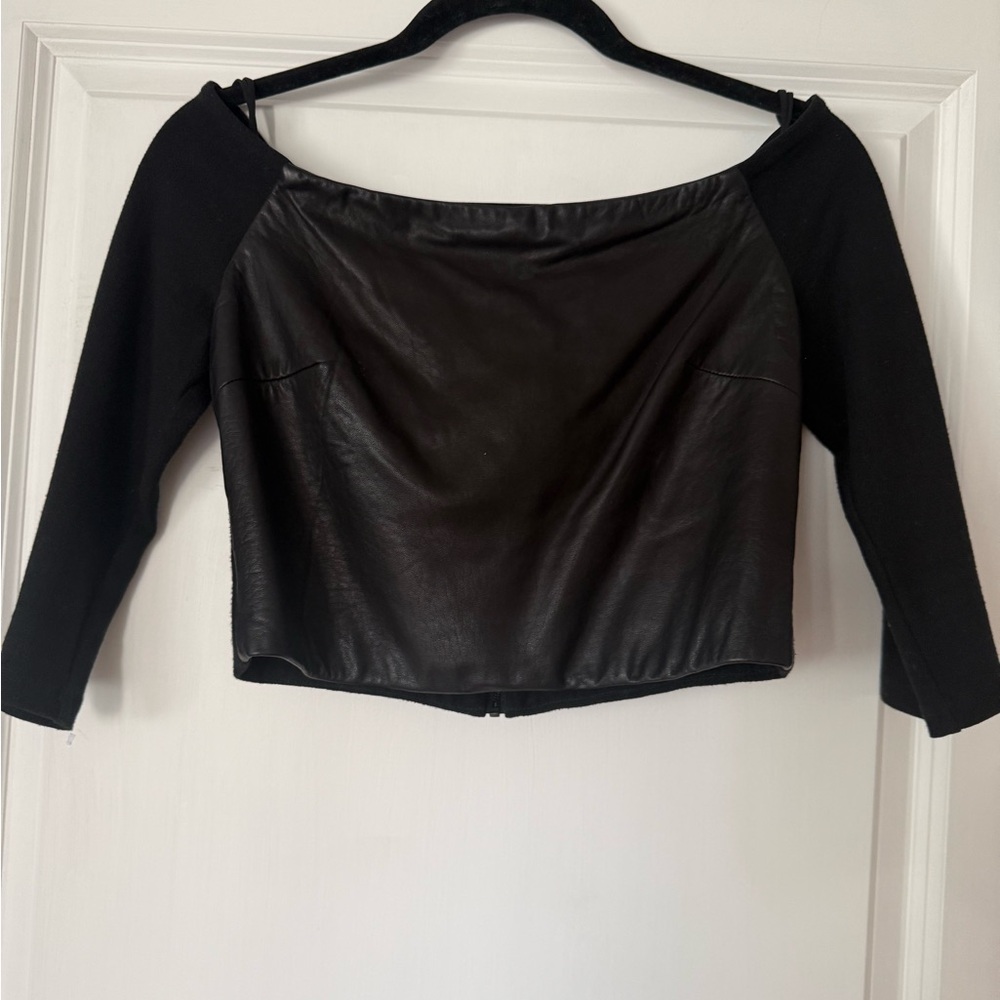 Black Leather Off-Shoulder Crop Top